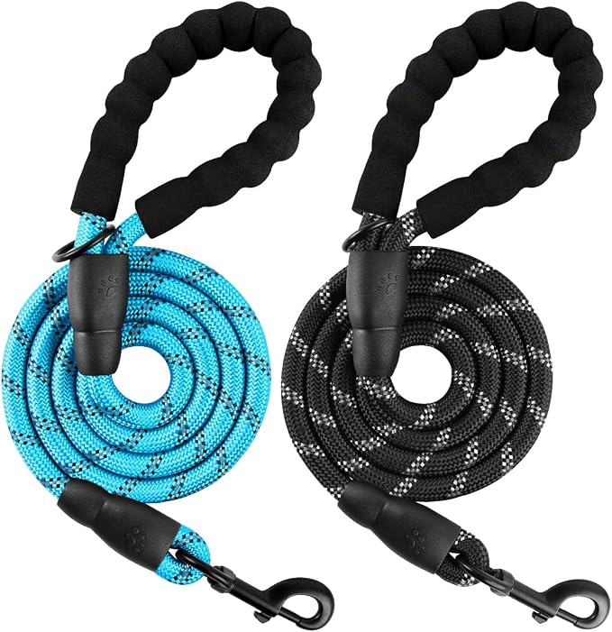 BARKBAY Dog Leashes for Large Dogs Heavy Duty Dog Leash 2 Pack 5 FT with Comfortable Padded Handle Highly Reflective Threads for Medium Large Dogs Walking Training Running (5FT-1/2,Blue+Black) by BARKBAY