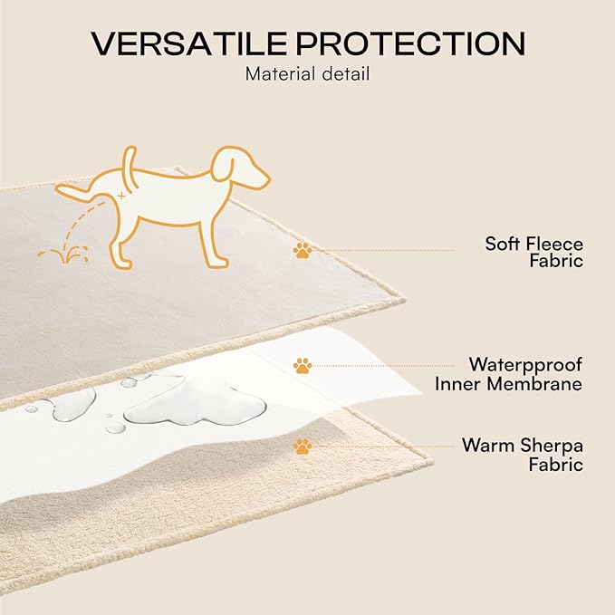 Luciphia Waterproof Pet Blanket, Liquid Pee Proof Dog Blanket for Sofa Bed Couch, Reversible Sherpa Fleece Furniture Protector Cover for Small Medium Large Dogs Cats, Grey Beige Large（65" x 57"） | waterproof pet blanket sherpa fleece reversible couch c... - Image 4