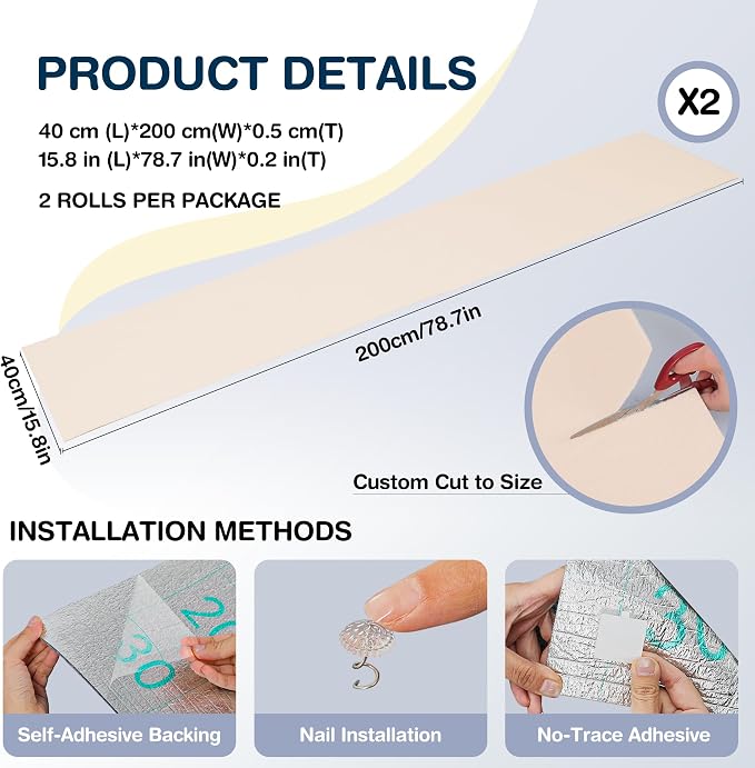 157.5" x 15.8" Cat Scratch Furniture Protector, Self-Adhesive Couch Protector from Cat Claws, Cats Scratching Mat for Sofa, Wall & Door, DIY Cat Scratch Pads Replacement, 2 Pack (Off White) - Image 2