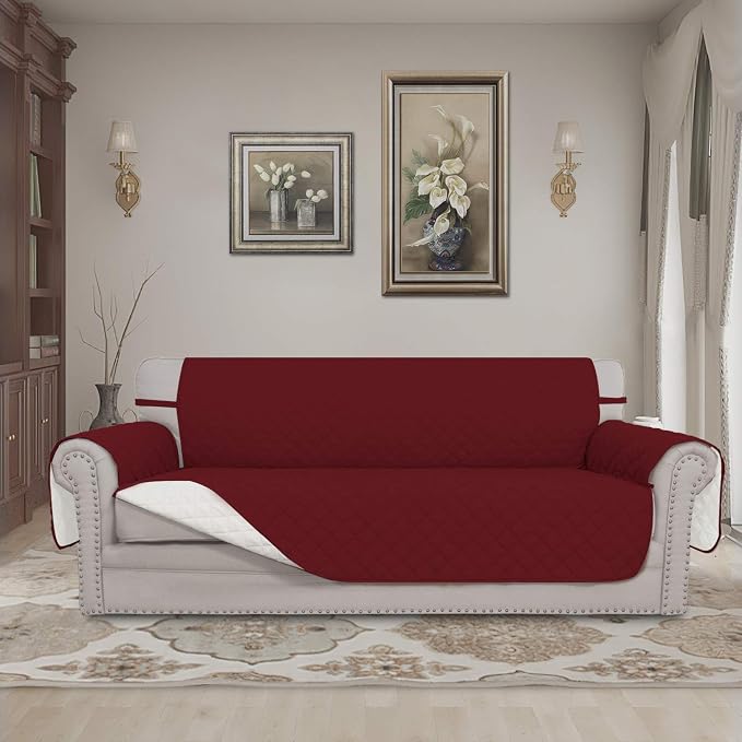 Easy-Going Reversible Couch Cover for 3 Cushion Couch Sofa Cover for Dogs Water Resistant Furniture Protector Cover with Foam Sticks Elastic Straps for Pet Cat (Sofa, Christmas Red/Ivory) | Large, Washable Slipcover For Dogs, Water Resistant Furniture ... - Image 2