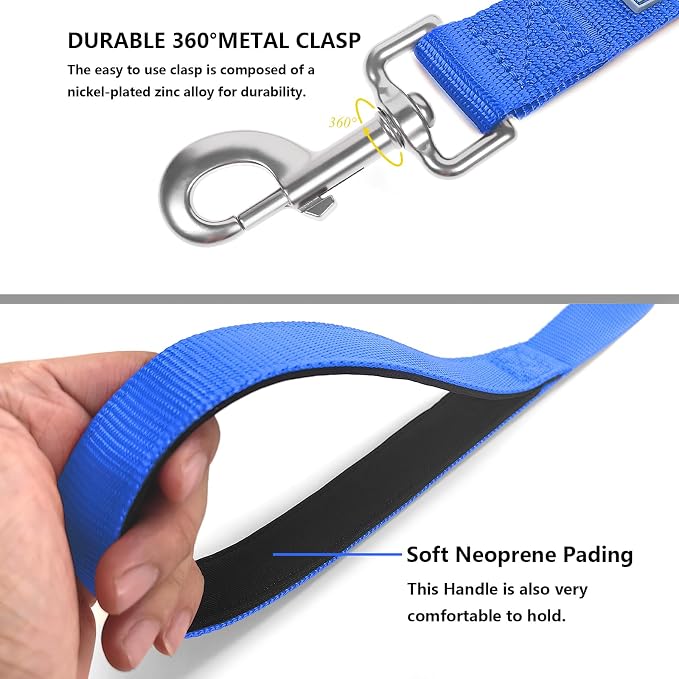 6 FT Reflective Dog Leash for Medium Dogs,Blue | Padded Handle,Metal D-Ring,Heavy Duty Nylon Webbing, for Walking & Training - Image 4