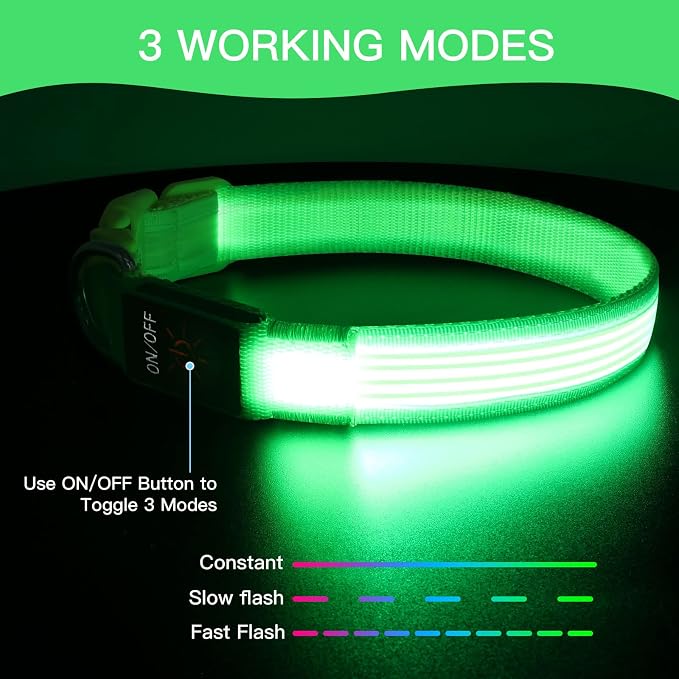 YFbrite Light up Dog Collar, USB Rechargeable LED Puppy Collar Super Bright Adjustable Glowing Dog Lights for Night Walking (Design 2-Green, Medium) - Image 4