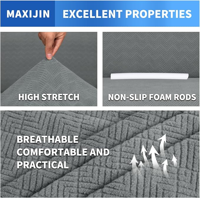 MAXIJIN Loveseat Cover Sofa Covers (55"-69"), 1-Piece Stretch Couch Covers for 2 Cushion Couch Love Seat Slipcover with Elastic Bottom for Kids,Dog (Loveseat, Diamond Pattern Light Gray) - Image 4