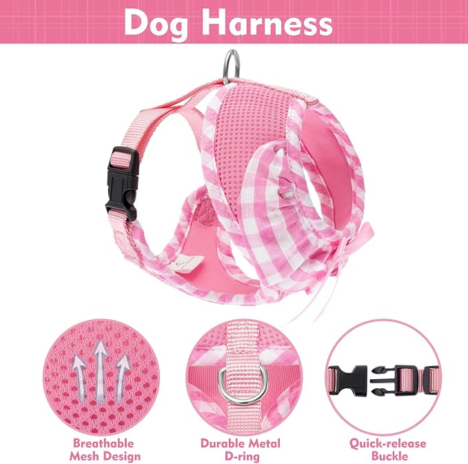 EXPAWLORER Step-in Dog Harness Small Sized and Leash Set | Cute Small Dog Harness No Pull Girl, Breathable Soft Mesh Padded, Adjustable Light Puppy Vest for Dogs Cats, Pink XS - Image 2