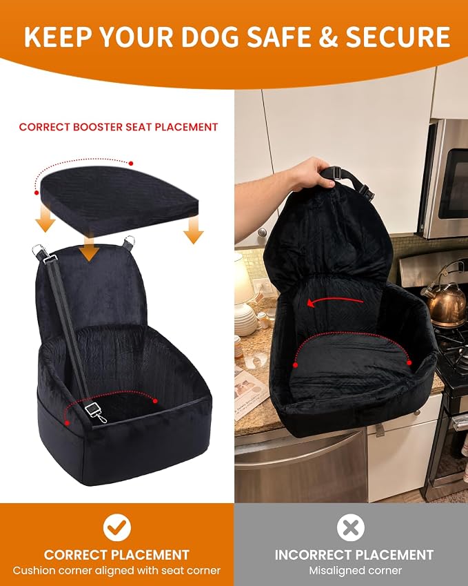 NUPIDA Dog Booster Car Seat with Extend Backrest for Small Medium Pet | Easy Install, Up to 30 lbs, Washable Removable Cover, Non-Slip Bottom, Large Storage Pockets, 2 Safety Leashes - Image 3