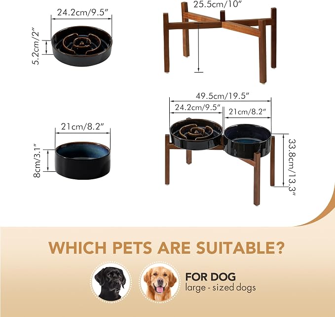 Havniva Raised Slow Feeder Dog Bowls, Elevated Dog Bowls Slow Feeder Set | 3.2 Cups Ceramic Dog Bowl Elevated with Acacia Wood Stand, Raised Dog Food Bowl, Puzzle Slow Feeder for Large Dogs, Non-Slip - Image 2