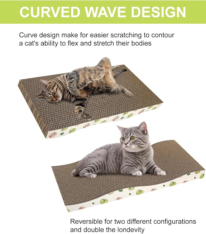 Cat Scratching Board, Corrugate Cat Scratcher for Indoor Cats with Catnip, Cat Scratch Pad with Premium Scratch Textures Design, Cardboard Cat Scratcher with Double-Sided Usability (Pack of 2) - Image 4