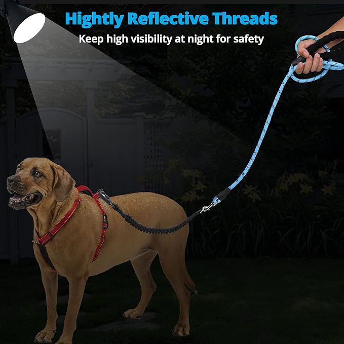 Long Dog Leash 15 FT: Heavy Duty Rope Leashes for Dogs Training with Swivel Lockable Hook Reflective Threads Bungee and Padded Handle - Dog Lead for Large Small Medium Dogs Outside Walking Hiking Blue - Image 6