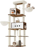 Feandrea Cat Tree, 75.6-Inch Modern Cat Tower, Tall Multi-Level Condo with 2 Caves, 2 Hammocks, 4 Scratching Posts, Self-Groomer, Tunnel, Perch, Rustic Brown UPCT193X01 | Tall Cat Tower, 4 Scratching Posts, Self-Groomer, Tunnel, Perch, Rustic Brown, CA... by FeandreabySONGMICSHOME