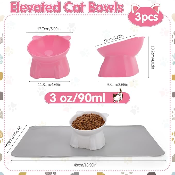 Elevated Cat Bowls 15° Raised Cat Bowl with Silicone Mat Multicolor | Whisker Friendly Anti Vomiting Cats Dishes Pet Food and Water Bowls for Indoor Cats Kittens - Image 2
