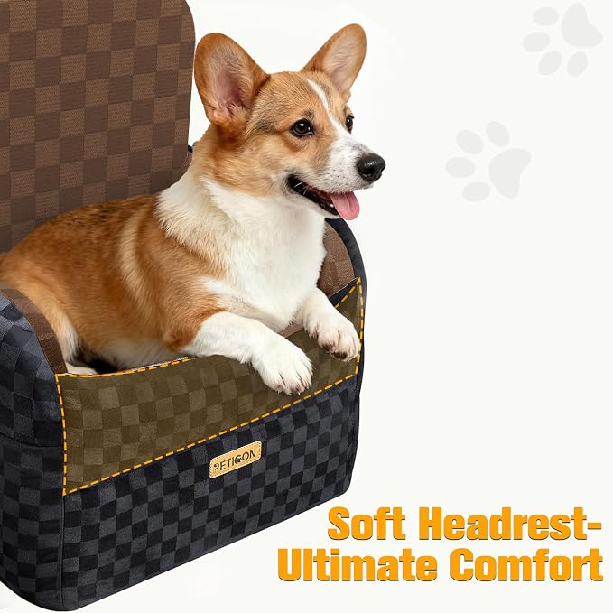 PETICON Waterproof Dog Car Seat for Small Medium Dogs, 6in Memory Foam | Pet Booster Seat for Dogs up to 26 lbs with Pockets, Detachable Washable Pet Carseat with Y-Shape Safety Belt - Image 5