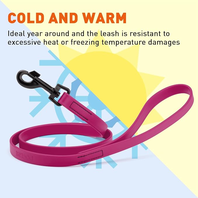 Dogline Biothane Waterproof Dog Leash Strong Coated Nylon Webbing with Black Hardware Odor-Proof Easy to Clean High Performance for Small or Large Dogs Made in USA 4 or 6 ft Lead, Magenta Pink - Image 7