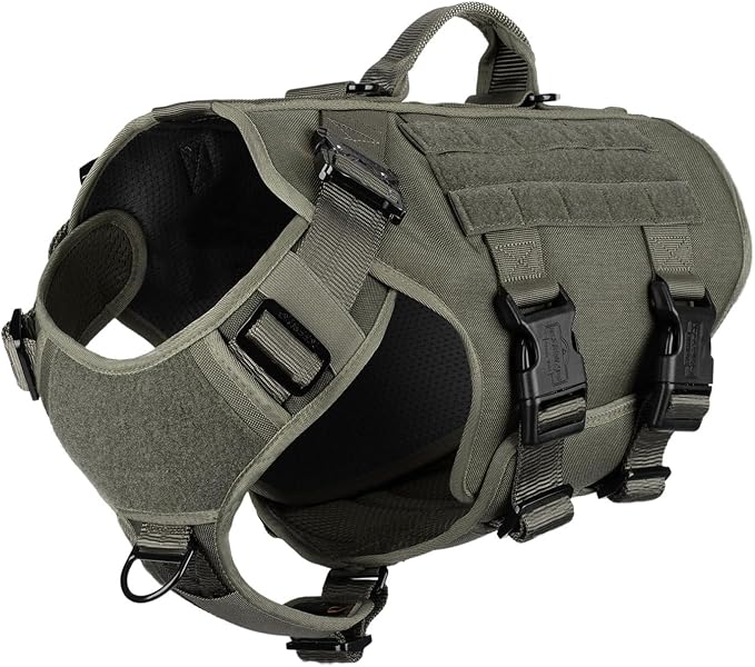 ICEFANG No Pull Tactical Dog Harness for Large Dogs,Adjustable Dog Vest | Control Handle,MOLLE Panel,Front Hook,3 Leash Clips,Soft Padded,for walking training,Green,Large by ICEFANGDIRECT