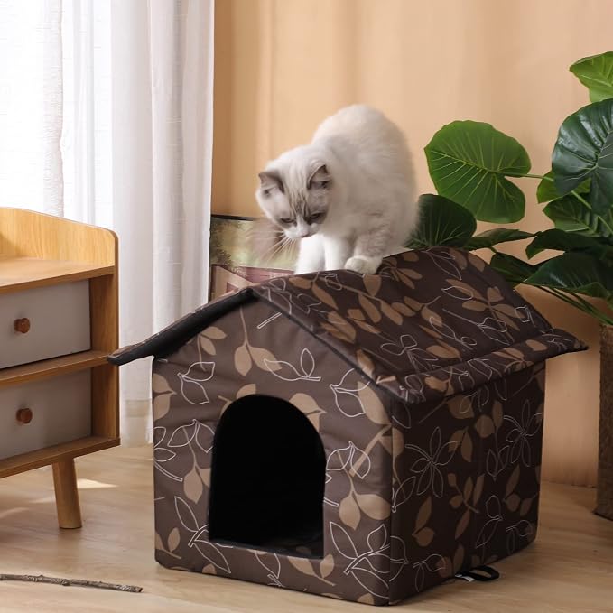 Outdoor Cat House Cat House for Outdoor and Indoor Use - Waterproof Shelter for Cats, Dogs, and Feral Animals (Brown, Medium) - Image 4