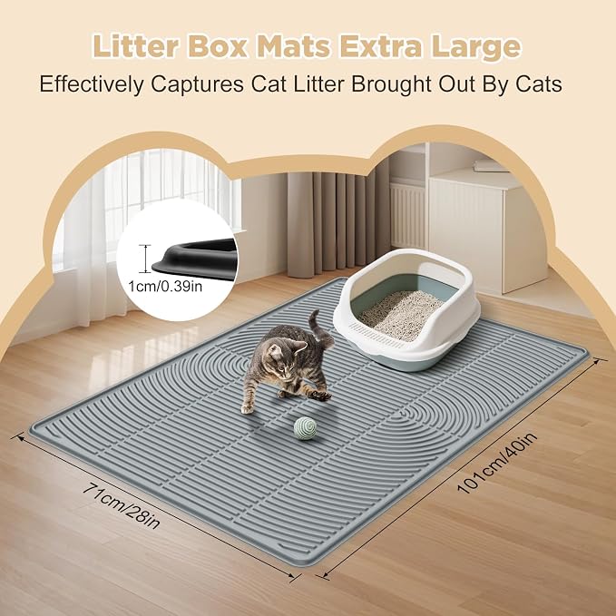 AMOK Cat Litter Mat, Extra Large Silicone Litter Box Mat 40" x 28", Waterproof Litter Trapping Mat for Cats, Durable and Easy to Clean, Grey - Image 2