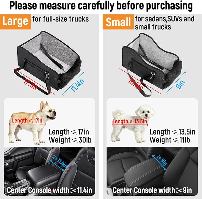 YJGF Center Console Dog Car Seat,Pet Car Seats for Small Dogs,Under 30 lbs | for Full Size Truck,Soft Padding and Pillow,Safety Belt, PU Leather,Portable Puppy Booster,More Space,Portable Puppy Carrier - Image 3
