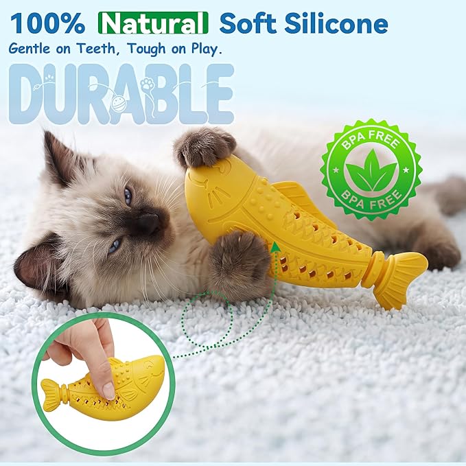 NEZIN 3 Pack Catnip Toys, Silicone Fish Cat Toys for Indoor Cats, Interactive Soft Chew Kicker Cat Toys for Indoor Cats & Kittens, Drives Bored Cat Crazy with Fun - Image 7