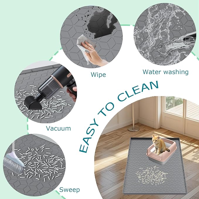 Cat Litter Mat for Litter Box, Silicone Large Cat Litter Trapping Mat - 31x22 in, Waterproof & Non-Slip, Durable & Easy Clean, Gray - Image 3