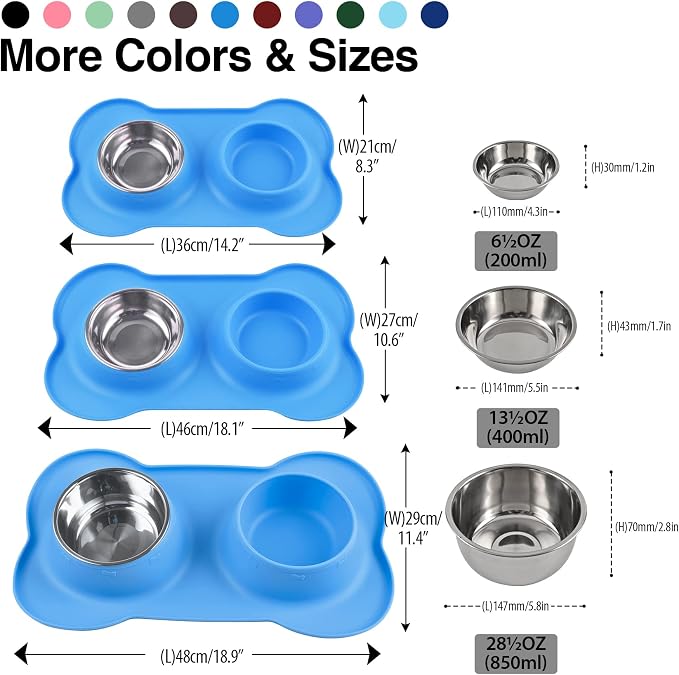 Dog Bowls 2 Stainless Steel Bowl for Pet Water and Food Feeder with Non Spill Skid Resistant Silicone Mat for Pets Puppy Small Medium Cats Dogs - Image 4