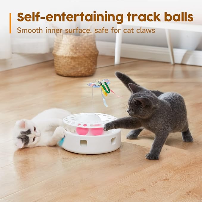 Potaroma Cat Toys 3in1 Automatic Interactive Kitten Toy, Fluttering Butterfly, Moving Feather, Track Balls, Dual Power Supplies, USB Powered, Indoor Exercise Kicker (Bright White) | Fluttering Butterfly, Moving Feather, Balls, Dual Power Supplies, USB ... - Image 5