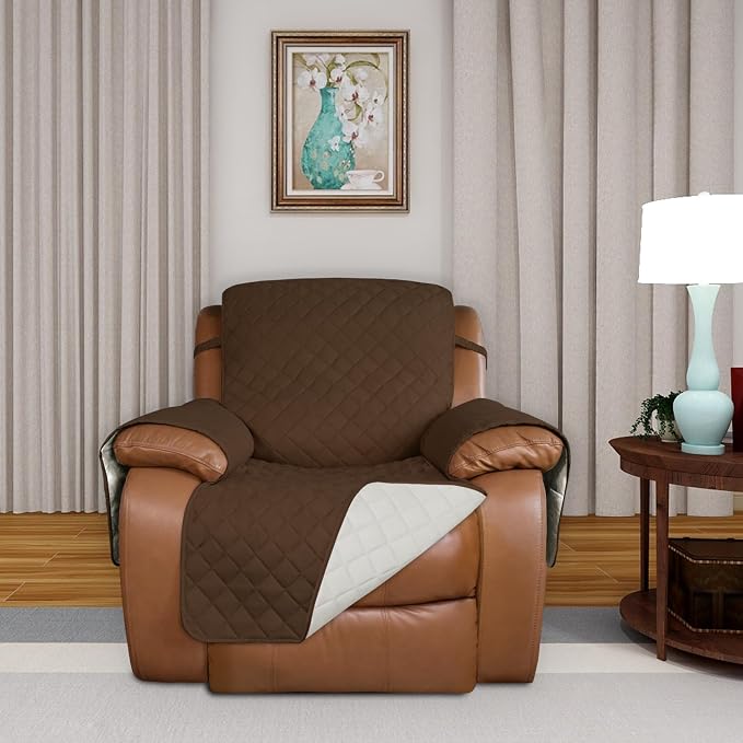 PureFit Reversible Recliner Chair Covers Couch Covers for Dogs, 28 in | Coffee/Ivory, Water Resistant Couch Protector, Washable Pet Couch Cover with Non Slip and Elastic Straps For Kids - Image 2