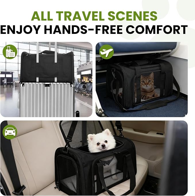 Soft-Sided Cat Carrier 20x13x13 in Expandable Travel Pet Bag 22LBS | For Cats and Small Dogs with Anti-Scratch Mesh Washable Mat Collapsible Escape-Proof Airline Approved with Shoulder Strap - Image 8