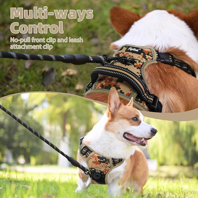 PUPTECK No Pull Tactical Dog Harness Medium Sized, Adjustable Reflective Dog Harness with Handle Easy Control, Comfortable Soft Padded Pet Vest Harness for Medium Dogs, Camouflage M - Image 3