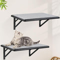Cat Wall Shelves Set of 2, Wood Cat Shelves for Wall, Cat Wall Bed Hammock with Scratching Pad, Cat Climbing Shelf for Sleeping Playing, Cat Window Perch for Large Cats, Black Cat Furniture for Indoor by GADKE