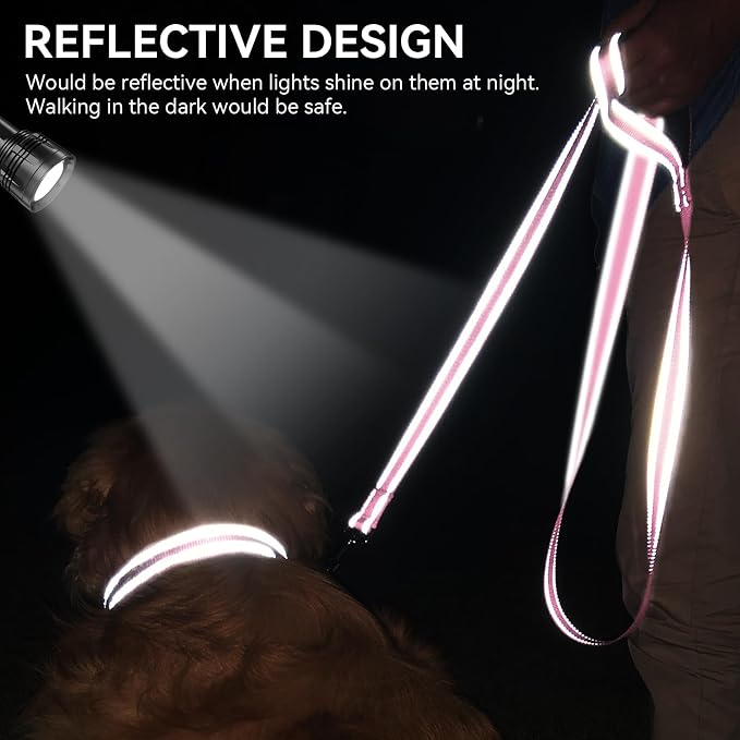 Joytale Reflective Dog Leash for Medium & Large Dogs, 6 FT x 1", Pink | Heavy Duty Nylon Webbing, Padded Handle for Comfort, Visible at Night, for Walking & Training - Image 4