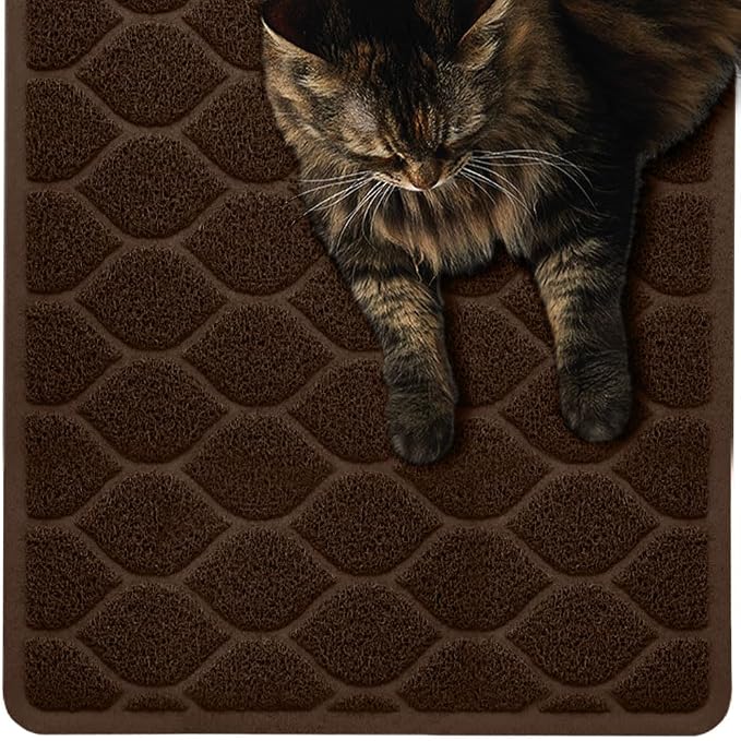 MIGHTY MONKEY Waterproof BPA Free Cat Litter Box Trapping Mat, Easy Clean Floors, Textured Backing, Soft on Sensitive Kitty Paws, Cats Accessories, Less Waste, Stays in Place, 24x17, Chocolate by MightyMonkey