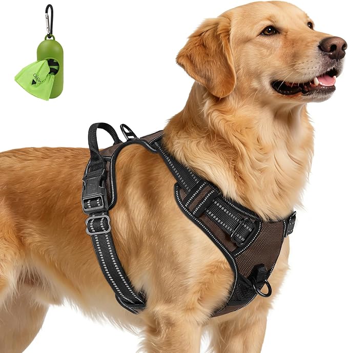 Joytale No Pull Dog Harness for Extra Large Dogs, Front Clip, Brown | Grab Handle for Instant Control, Padded & Adjustable Vest, Sturdy Metal D-Rings, for Safe Training & Daily Walking by Joytale