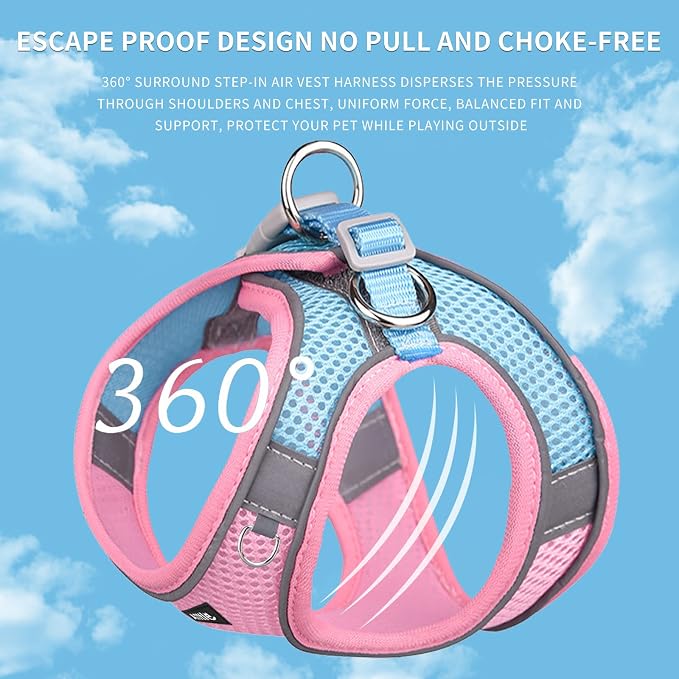 AIITLE Medium Dog Harness and Leash Set, Step-in Puppy Pet Vest, Pink XL | Breathable Mesh, Adjustable Fit, Reflective Design, Padded Leash Handle, for Small-Medium Dogs & Cats, Walking, Training - Image 3
