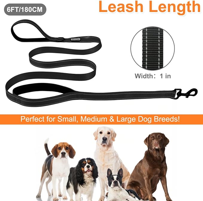 Heavy Duty Dog Leash with 2 Comfortable Padded Handles, 6 FT Traffic Handle Extra Control, Highly Reflective Threads Leash for Small/Medium/Large Dogs (Black) - Image 4