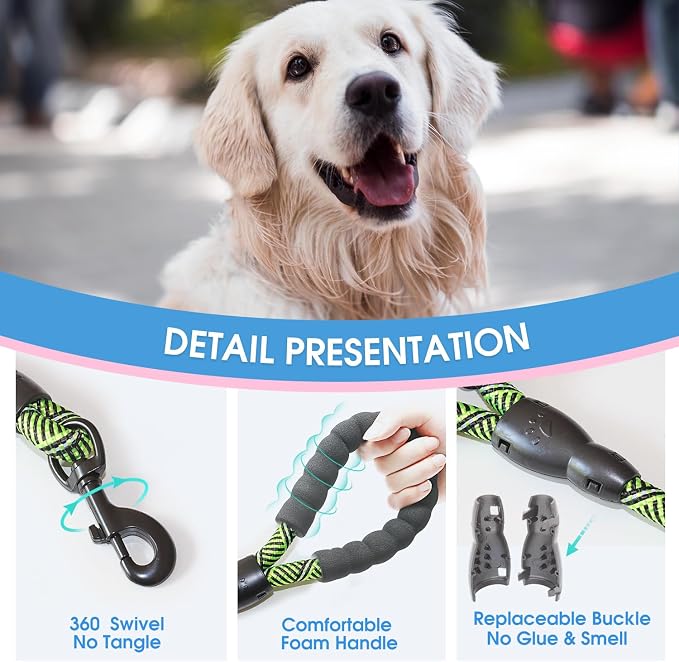 2/4/5/6 FT Dog Leash with Comfortable Padded Handle and Highly Reflective Threads for Small Medium and Large Dogs (5FT-1/2'', Black Green) - Image 3