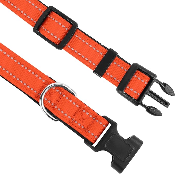 Reflective Dog Collar, Adjustable Soft Neoprene Padded,Orange,S | Breathable Nylon for Small Dogs,Tear-Resistant Webbing,Chafe‑Free on Walks and Hikes,Metal D-Ring,Night Safety - Image 3