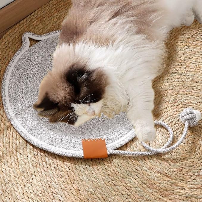 Cat Scratcher Mat, Natural Cotton Rope Cat Scratch Pad, 15.7'' Round Horizontal Floor Cat Scratching Pads for Indoor Cats, Cat Furniture Protector for Wall, Couch, Carpets, Sofas - Image 7