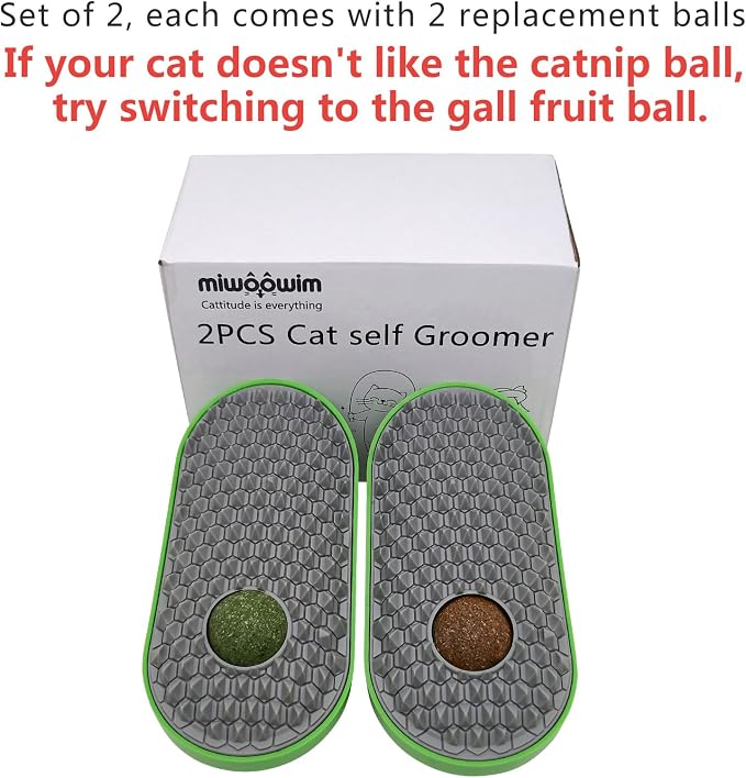 miwoowim 2PCS Catnip Toys Balls that Stick on Wall & Cat Face Scratchers | Cat self Groomer for Indoor Cats, Corner Brush,Comes with catnip & gall fruit spare balls for Cats Lick - Image 2