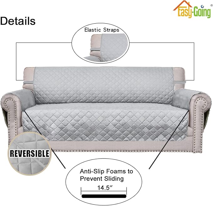Easy-Going Sofa Slipcover Reversible Loveseat Sofa Cover Couch Cover for 2 Cushion Couch Furniture Protector with Elastic Straps for Pets Kids Dog Cat (Oversized Loveseat, Light Gray/Light Gray) | Oversized Loveseat Slipcover For Dogs, Water Resistant ... - Image 3