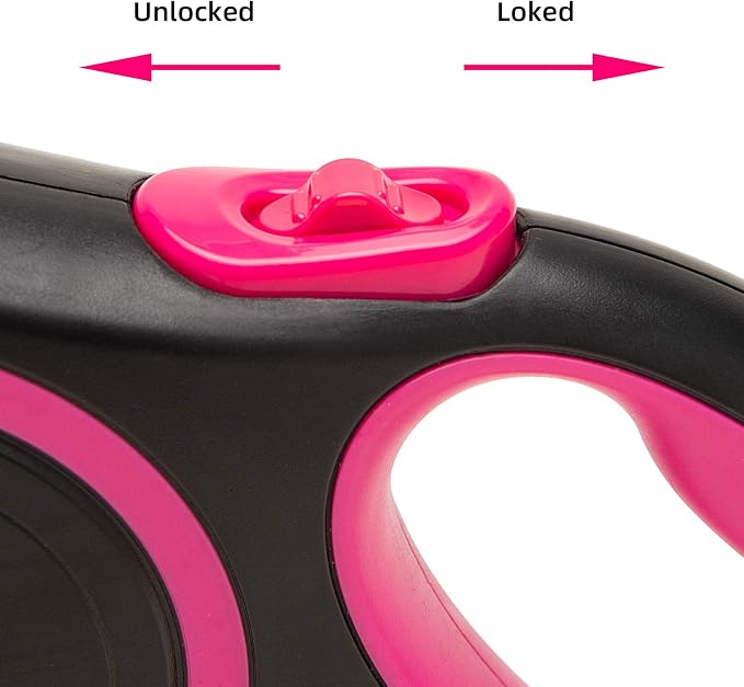 PINA Retractable Dog Leash, 10ft Dog Leash for Small Dogs Up to 33lbs, 360° Tangle-Free Strong Reflective Nylon Tape, with Anti-Slip Handle, One-Handed Brake, Lock - Black Pink - Image 6