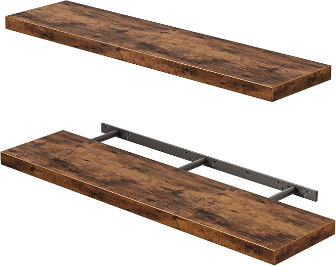 Fixwal Floating Wall Shelves for Decor (Rustic Brown, Set of 2, 35.4Inch) | MDF Shelf with Metal Brackets, Space Saving for Books , Decor, Fits Bathroom, Kitchen, Bedroom, or Office by Fixwal