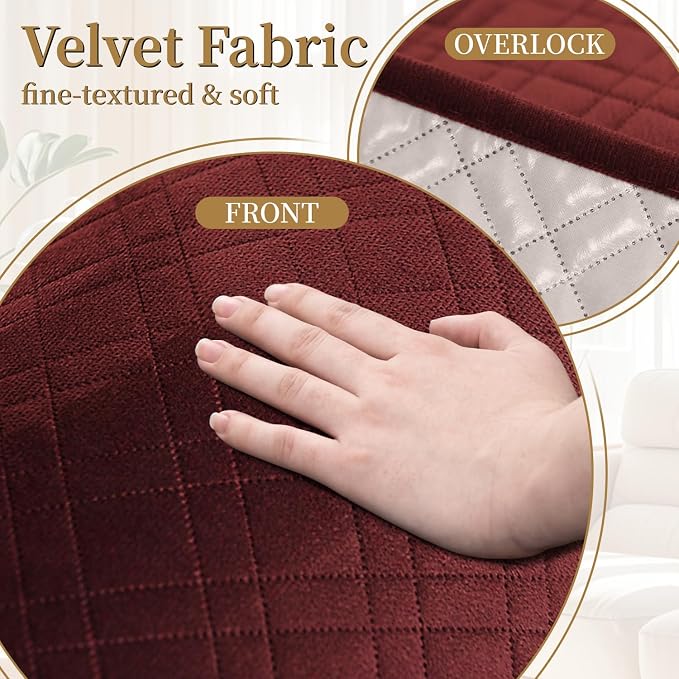 Velvet 100% Waterproof Chair Covers for Living Room Sofa Armchair Cover Washable Couch Arm Chair Slipcovers for Dogs Non Slip Quilted Furniture Protector with Pockets (Small, Wine Red) - Image 6