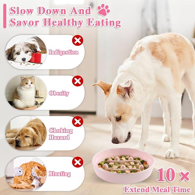 Ceramic Slow Feeder Dog Bowls,1.5 Cups Dog Food Dish for Medium& Large Dogs | 7.5 inch Puzzle Dog Food Bowl for Fast Eater, 28OZ, (Pink) - Image 5