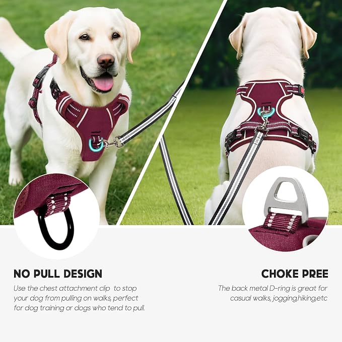 Timos Dog Harness, Front Clip No Pull Medium Sized with Handle, Burgundy, M | No Choke, Adjustable Reflective Soft Padded, Quick Release 3 Buckles, Easy On & Off, Front & Back 2 Clips for Outdoor Walking - Image 5