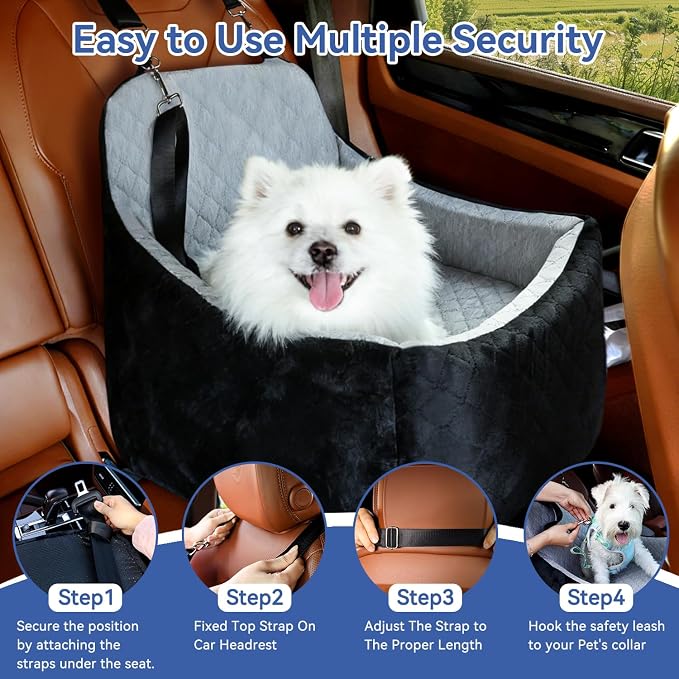 Dog Car Seat Under 30 lbs,Double-Cooling/Warm,Washable,Safety Leash | Detachable Elevated Pet Bed with Pockets,Anti-Slip Base for Front & Back Seatset,Car Seat Travel Bed with Storage Pockets - Image 5
