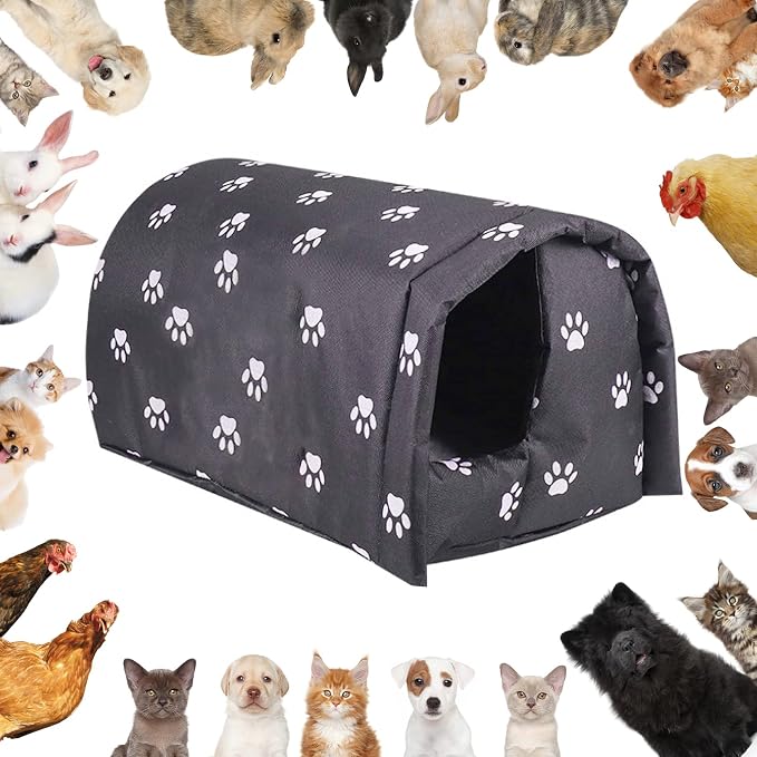 Fhiny Stray Cats Shelter, Waterproof Outdoor Cat House Foldable Warm Pet Cave for Winter Wild Animal Tent Bed Anti-Slip Kitten Cave for Feral Cat Dog Puppy Weatherproof Black (M:17.7"×15.7"×13.7") - Image 7