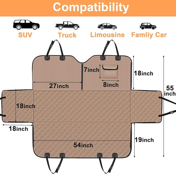 Mancro Back Seat Pet Cover for Dogs, Waterproof Dog Hammock for Car, Khaki | 600D Heavy Duty, Scratch-Resistant Back Seat Pet Cover for Dogs with PVE Nonslip Underside, Fits for Sedan, Trucks and SUVs - Image 6