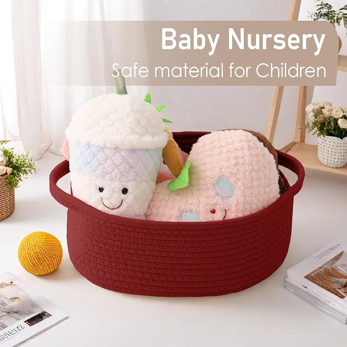 JMvicyroam Small Woven Basket, Empty Gift Basket, Red/3 Pack | Small Gift Basket, Cotton Rope, 12 x 8 x 23 in, Handles, Includes Ribbon and Bag, Birthday Gift Basket - Image 5