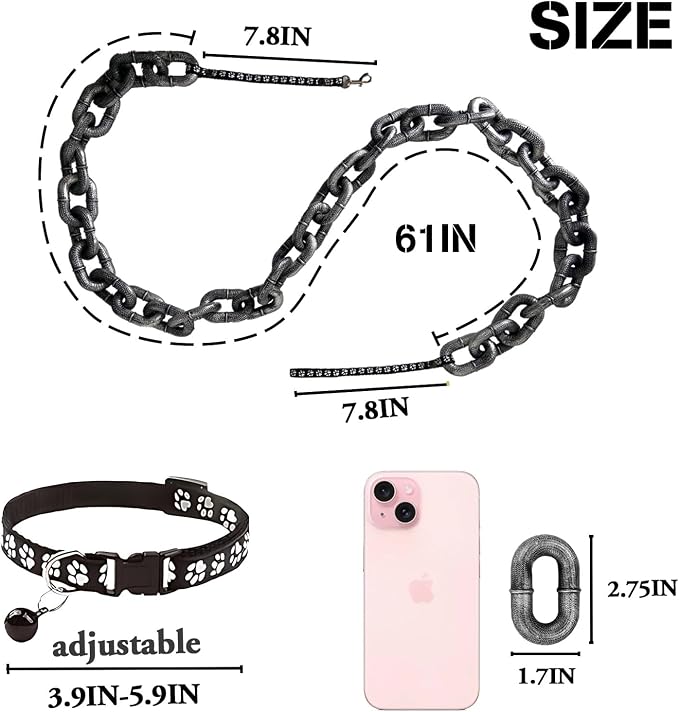6 Ft Funny Dog Leash, Giant Plastic Fake Chain Leash for Small Dogs | Dog Leash That Looks Like a Heavy Chain, with a Lightweight Feel and Matching Collar for Small Dogs and Funny Walks - Image 2