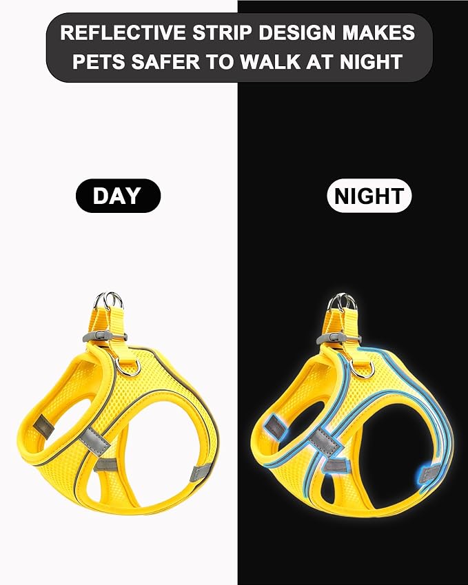 XXS Yellow Soft Mesh Dog Harness and Leash Set,No Escape Puppy Harnesses for Training Walking， Reflective Adjustable Puppy Vest for Small Medium Dogs, Cats (Yellow, XXS) - Image 4