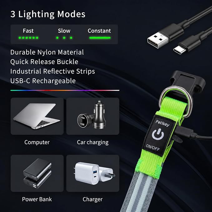 Light Up Dog Collar for Night Walking, Reflective LED Collar(Green, Medium) | Bright Safety Glow in the Dark, Adjustable Comfort Fit, Waterproof, Long Runtime, Easy USB-C Charging - Image 3
